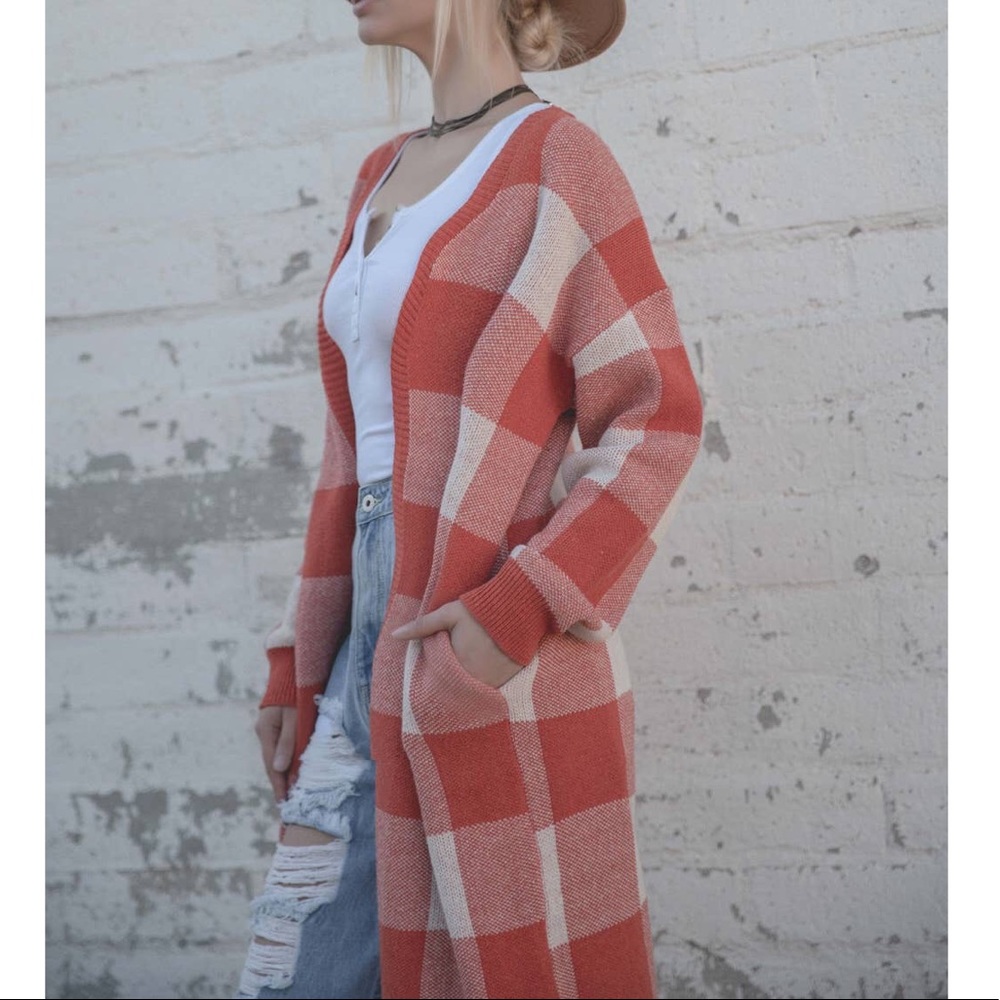 LAST 1! Orange Plaid Open Coatigan